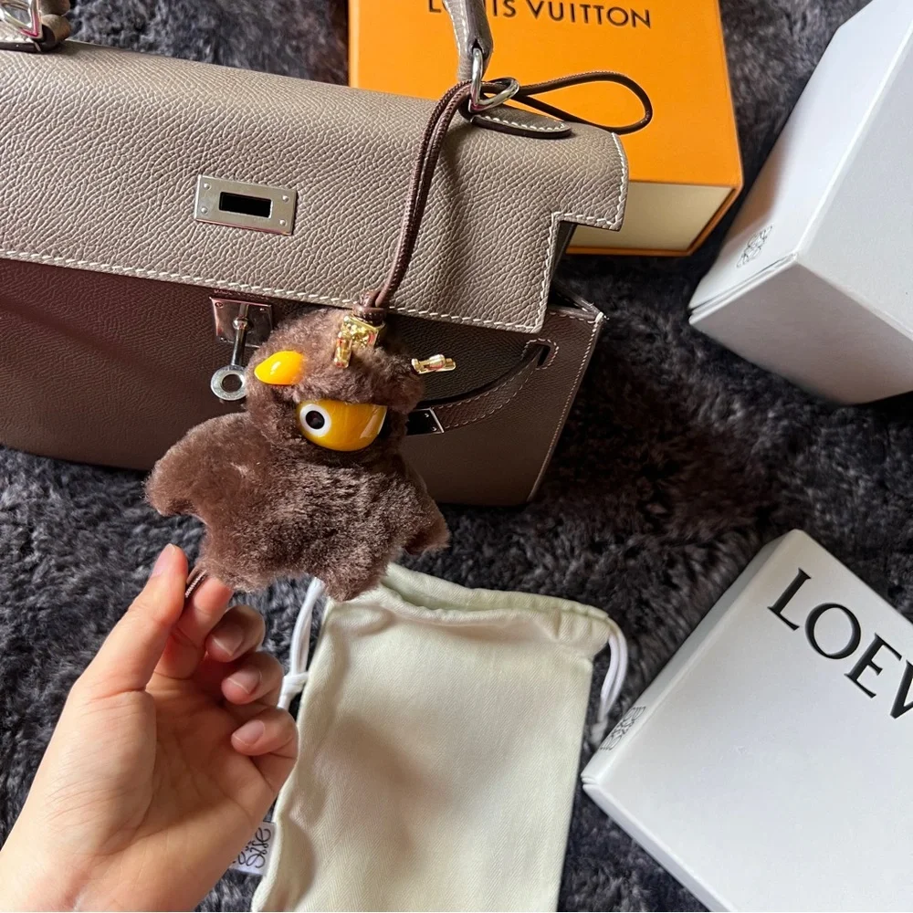 Loewe Brown Plush Deer Charm Keychain Fawnie charm in shearling winter cute gift